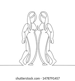 One continuous single drawn line art doodle icon zodiac, astrology, calendar, sign, horoscope, astrological, constellation, zodiacal, mystic. Isolated image  hand drawn outline. Gemini, May, June