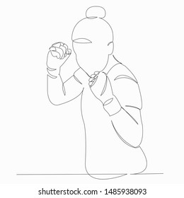 One continuous single drawn line art doodle girl, boxer, sports, women sports, strength . Isolated hand-drawn outline image on white background.
