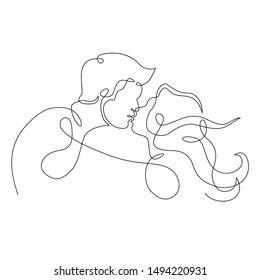 One continuous single drawn line art doodle Kissing love  couple  kiss  man  woman  lover  face   Isolated image  hand drawn outline  white background 