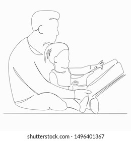 One continuous single drawn line art doodle book, father, family, dad, daughter. isolated image hand-drawn contour on a white background