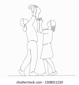 One continuous single drawn line art doodle mother, child, kid, family, mom. isolated image hand-drawn contour on a white background