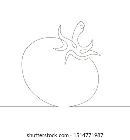 One continuous single drawn line art doodle whole tomato . Isolated image  hand drawn
