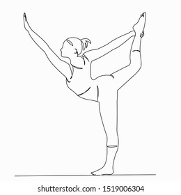 One continuous single drawn line art doodle yoga, exercise, pose, female, asana. isolated image hand-drawn contour on a white background