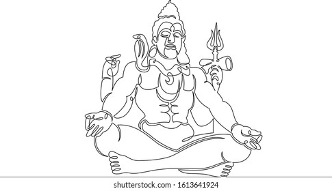 One continuous single drawn line art doodle spirituality happy Shiva indian culture .Isolated image of a hand drawn outline on a white background.