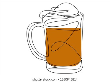 One continuous single drawn line art beer, alcohol, cup, glass, drink, full, lager, mug, pub