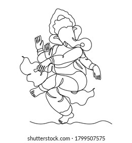One continuous single drawn line art doodle spirituality happy ganesh indian culture .Isolated image of a hand drawn outline on a white background.