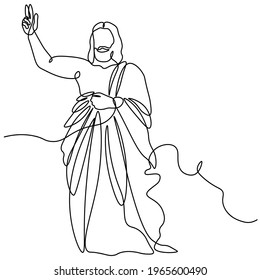 One continuous single drawn line art doodle spirituality Jesus Christ sermon, prayer .Isolated image of a hand drawn outline on a white background.