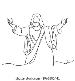 One continuous single drawn line art doodle spirituality Jesus Christ sermon, prayer .Isolated image of a hand drawn outline on a white background.