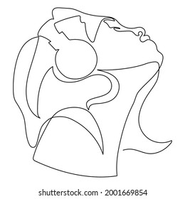 One continuous single drawn line art doodle headphone girl, music, head, beautiful, beauty, female, hair, sound, portrait, face, woman, audio, earphone. Isolated image hand drawn