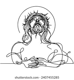 One continuous single drawn line art doodle spirituality cross, crucifixion Jesus Christ .Isolated image of a hand drawn outline on a white background.