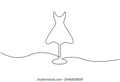 Um contínuo único desenho linha arte doodle manequim, vestido, moda, feminino, Manequim única linha arte ilustração vetor. Vetor editável.
