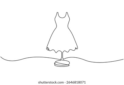Um contínuo único desenho linha arte doodle manequim, vestido, moda, feminino, Manequim única linha arte ilustração vetor. Vetor editável.