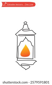 One continuous single line of antique Islamic lantern drawing. Vector illustration of an easy one line Islamic lantern drawing. Simple line art ramadan kareem vector lamp.