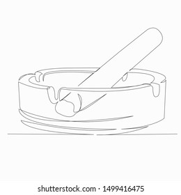 One continuous single line art doodle drawing cigar, ashtray, tobacco, brown, smoke. isolated image hand-drawn contour on a white background