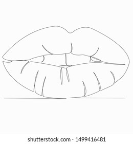 One continuous single line art doodle drawing beauty, lip, girl, cosmetic, female. isolated image hand-drawn contour on a white background