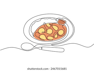 One continuous single line of asian traditional soup food hand drawn isolated on white background.