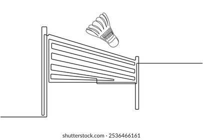 One continuous single line of badminton for sport theme isolated on white background. Badminton shuttlecock one line art. Continuous line drawing of badminton, sport, fitness, feather
