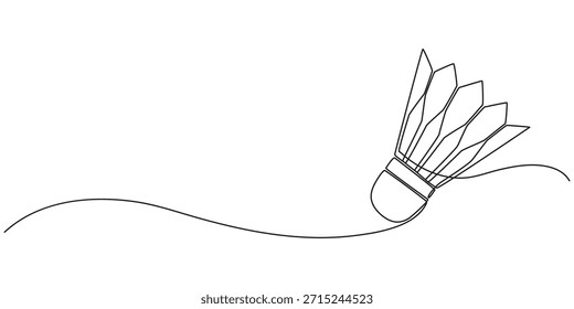 Una sola línea continua de bádminton para el tema del deporte aislado en el fondo blanco. Arte de una línea del shuttlecock del bádminton. Dibujo continuo de la línea del bádminton, deporte