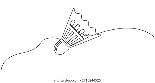 Una sola línea continua de bádminton para el tema del deporte aislado en el fondo blanco. Arte de una línea del shuttlecock del bádminton. Dibujo continuo de la línea del bádminton, deporte