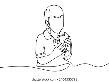 one continuous single line of boy eating bread isolated on white background. Children have breakfast, lunch or dinner.