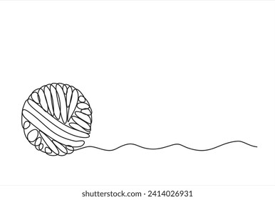 One continuous single line of Clew ball of thread. Continuous one line drawing vector illustration