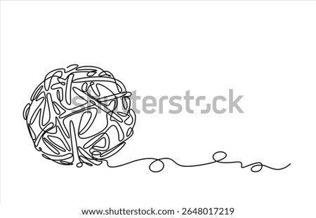 One continuous single line of Clew ball of thread. Hand drawn one line vector. Editable stroke