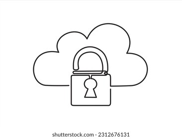 One continuous single line of cloud and lock. Data protection. Concepts for web banners, web sites, printed materials, infographics. Creative vector illustration