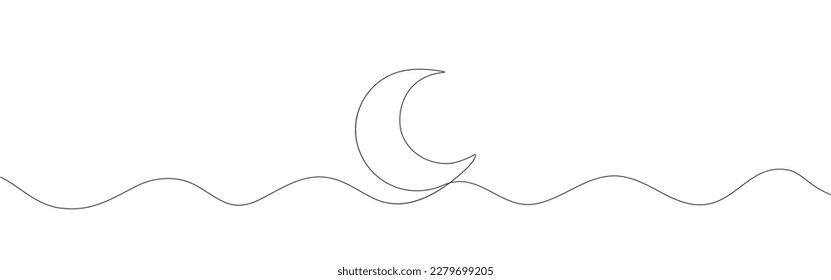 One continuous single line of Crescent moon. isolated on white background