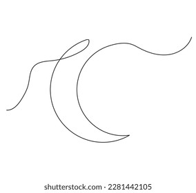 One continuous single line of Crescent moon for ramadhan isolated on white background.