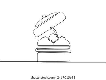 One continuous single line of dim sum hand drawn isolated on white background. Korean food dim sum vector illustration.