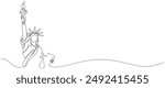 One continuous single line drawing of liberty statue isolated on white background.