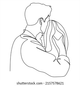 Un dibujo continuo de una sola línea de una mujer y un hombre. Abrazos de una pareja joven, amantes, mujeres y hombres. Doodles. Romántico.