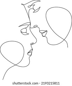 One continuous, single line  drawing of a woman and a man. Hugs of a young couple, lovers, woman and man. Doodles. Romantic.