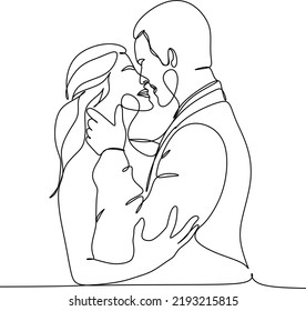 One continuous, single line  drawing of a woman and a man. Hugs of a young couple, lovers, woman and man. Doodles. Romantic.