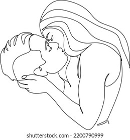 One Continuous, Single Line  Drawing Of A Woman And A Man. Hugs Of A Young Couple, Lovers, Woman And Man. Doodles. Romantic.