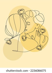 One continuous, single line  drawing of a woman and a man. Hugs of a young couple, lovers, woman and man. Doodles. Romantic.