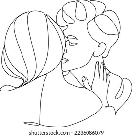 One continuous, single line  drawing of a woman and a man. Hugs of a young couple, lovers, woman and man. Doodles. Romantic.