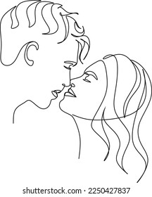 One continuous, single line  drawing of a woman and a man. Hugs of a young couple, lovers, woman and man. Valentine's Day illustration.  Romantic.