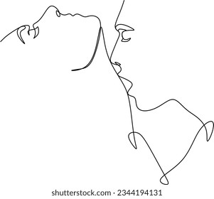 One continuous, single line  drawing of a woman and a man. Hugs of a young couple, lovers, woman and man. Doodles. Romantic.