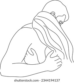 One continuous, single line  drawing of a woman and a man. Hugs of a young couple, lovers, woman and man. Doodles. Romantic.