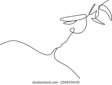 One continuous, single line  drawing of a woman and a man. Hugs of a young couple, lovers, woman and man. Doodles. Romantic.