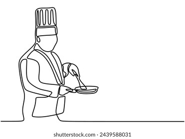 One Continuous single line drawing of chef cooking