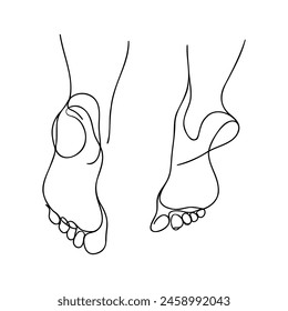 One continuous single line drawing with flat doodles of leg, foot.