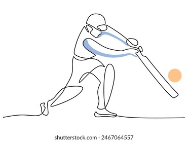 Un dibujo continuo de una sola línea de un jugador de cricket de pie para recibir y golpear la Ilustración vectorial de la pelota. Concepto deportivo.