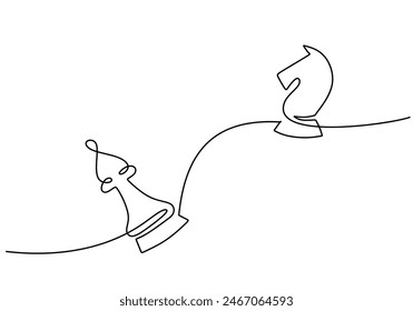 One continuous single line drawing of moving chess figure in competition success play. strategy, management or leadership concept. chess game isolated on a white background.