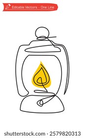 One continuous single line drawing of an old oil lantern. Easy one line illustration vector of ramadan night ornament oil lantern drawing. Ramadan Kareem celebration.