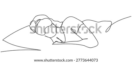 One continuous single line drawing of The woman is sleeping with an eye mask on. isolated on white background minimalism design.