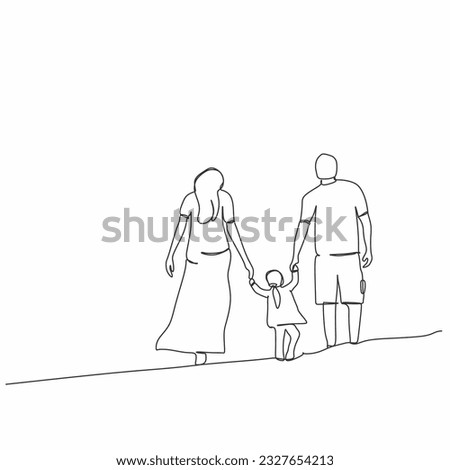 One continuous single line of father and mother and daughter isolated on white background.