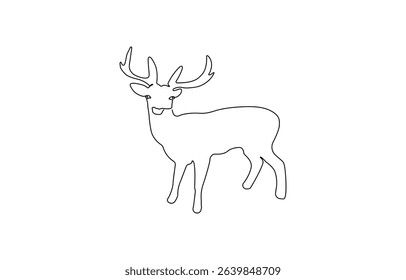 One continuous single line of half deer head poster isolated, Santa's Reindeer Continuous Line Drawing ,Set of Santa's Reindeer Flying.