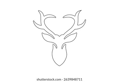 One continuous single line of half deer head poster isolated, Santa's Reindeer Continuous Line Drawing ,Set of Santa's Reindeer Flying.
